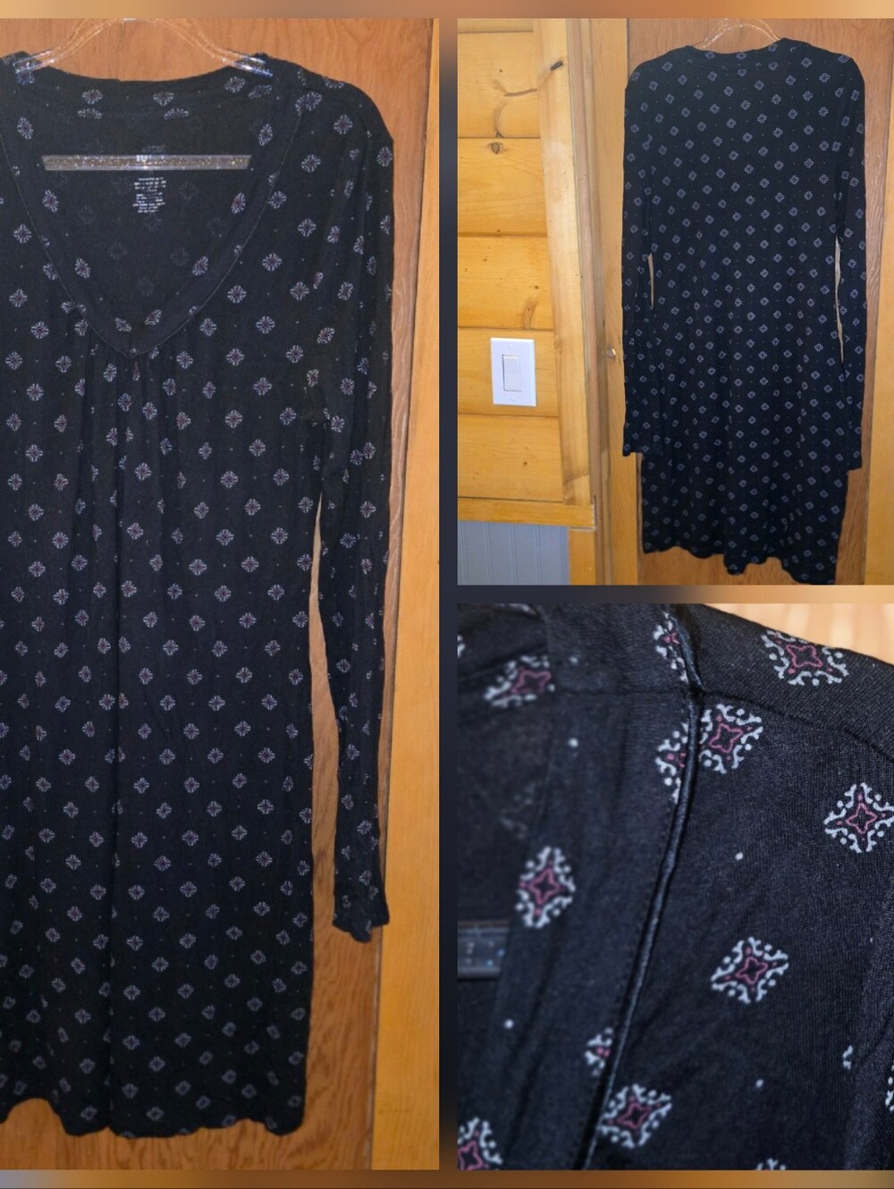 Apt. 9 womens medium rayon cotton blend navy printed long-sleeved dress